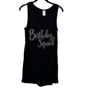 NWOT Sofra Cotton Rib Rhinestone Embellished Birthday Squad Tank Top Black Large